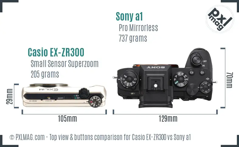 Casio EX-ZR300 vs Sony a1 top view buttons comparison