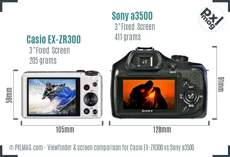 Casio EX-ZR300 vs Sony a3500 Screen and Viewfinder comparison