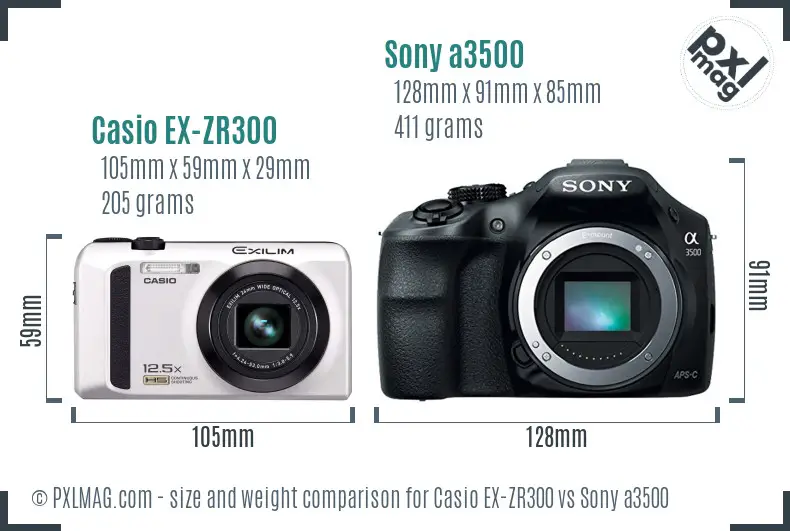 Casio EX-ZR300 vs Sony a3500 size comparison