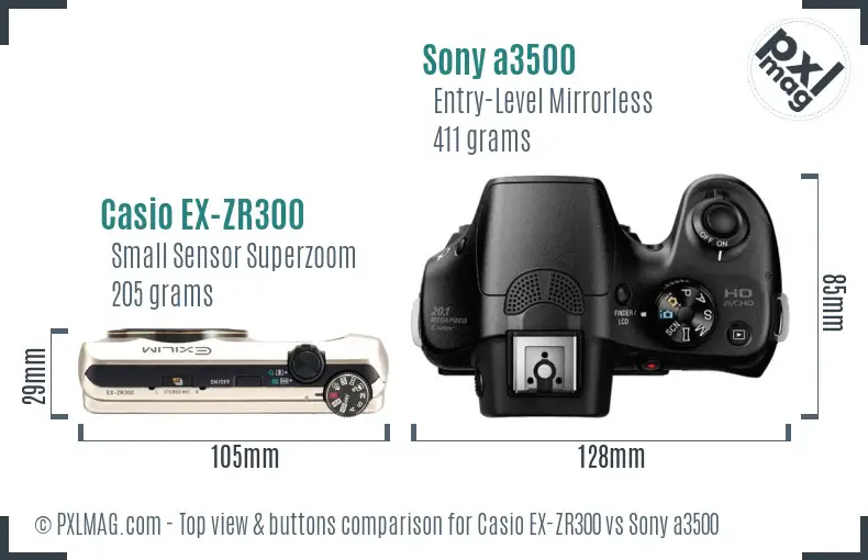 Casio EX-ZR300 vs Sony a3500 top view buttons comparison