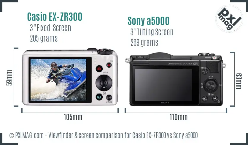 Casio EX-ZR300 vs Sony a5000 Screen and Viewfinder comparison