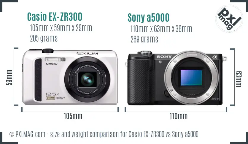 Casio EX-ZR300 vs Sony a5000 size comparison