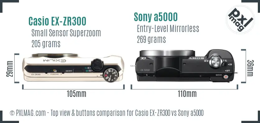 Casio EX-ZR300 vs Sony a5000 top view buttons comparison