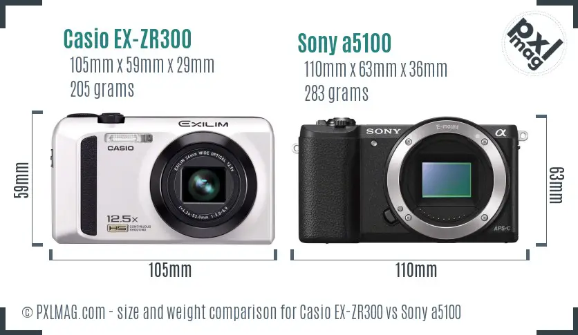 Casio EX-ZR300 vs Sony a5100 size comparison