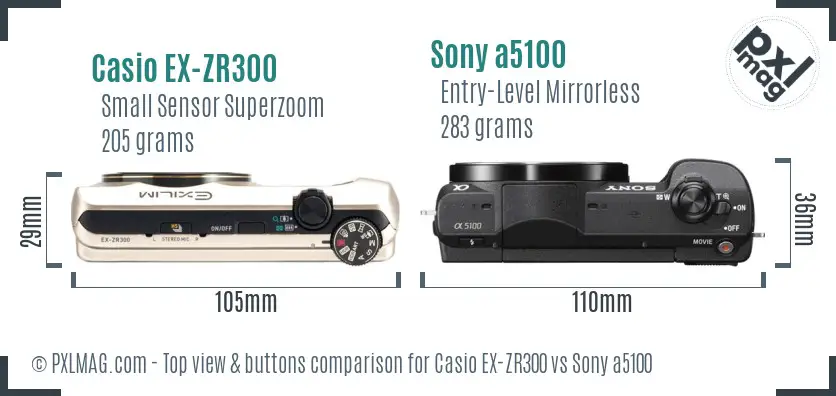 Casio EX-ZR300 vs Sony a5100 top view buttons comparison