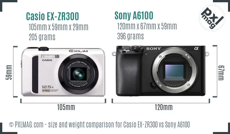 Casio EX-ZR300 vs Sony A6100 size comparison Casio EX-ZR300 vs Sony A6100 size comparison