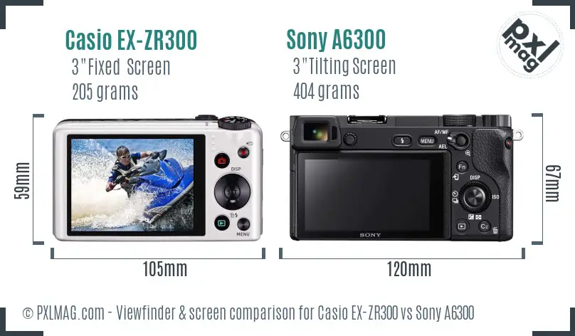 Casio EX-ZR300 vs Sony A6300 Screen and Viewfinder comparison