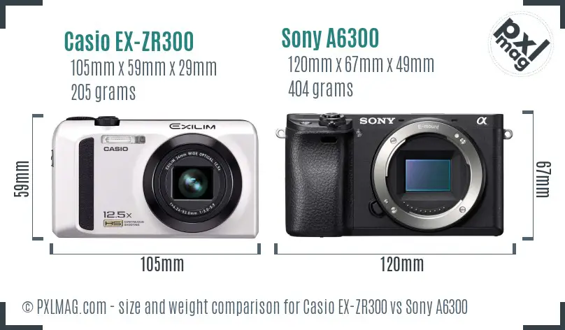 Casio EX-ZR300 vs Sony A6300 size comparison