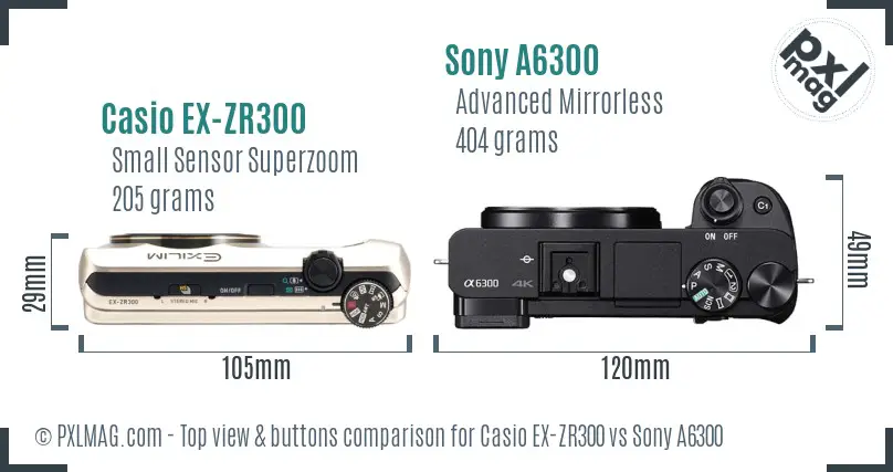 Casio EX-ZR300 vs Sony A6300 top view buttons comparison