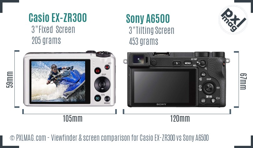 Casio EX-ZR300 vs Sony A6500 Screen and Viewfinder comparison