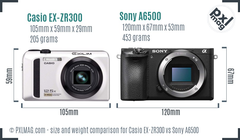 Casio EX-ZR300 vs Sony A6500 size comparison Casio EX-ZR300 vs Sony A6500 size comparison