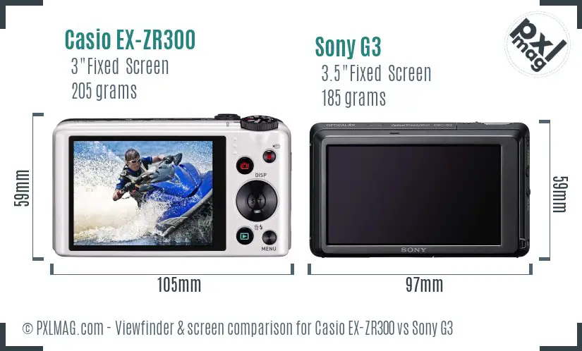 Casio EX-ZR300 vs Sony G3 Screen and Viewfinder comparison