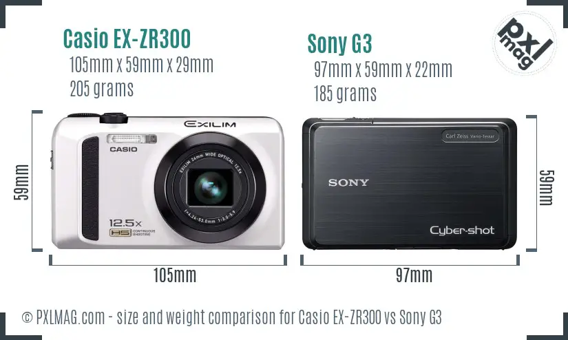 Casio EX-ZR300 vs Sony G3 size comparison