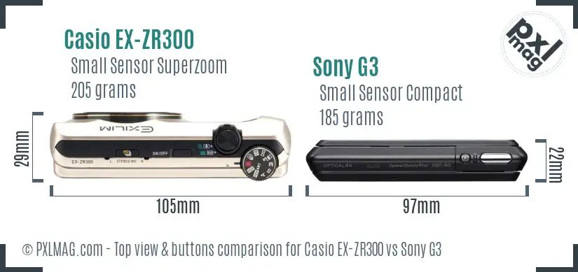 Casio EX-ZR300 vs Sony G3 top view buttons comparison