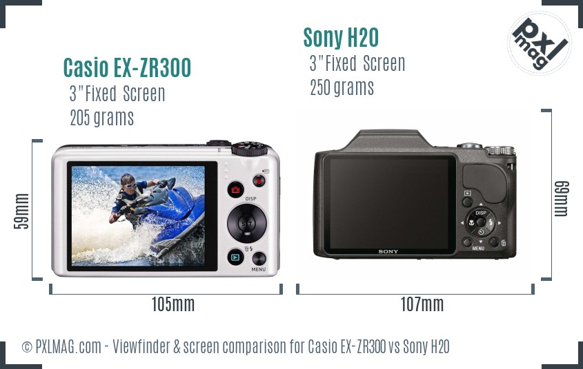 Casio EX-ZR300 vs Sony H20 Screen and Viewfinder comparison