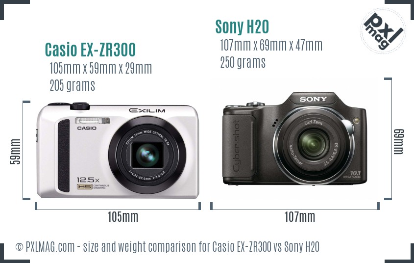 Casio EX-ZR300 vs Sony H20 size comparison Casio EX-ZR300 vs Sony H20 size comparison