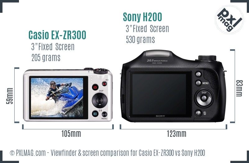 Casio EX-ZR300 vs Sony H200 Screen and Viewfinder comparison