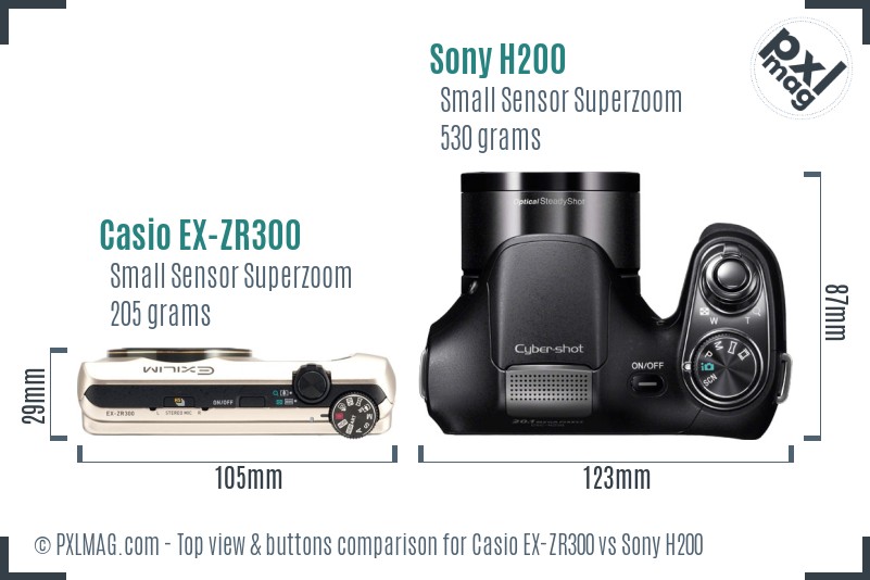 Casio EX-ZR300 vs Sony H200 top view buttons comparison