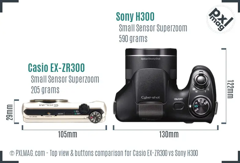 Casio EX-ZR300 vs Sony H300 top view buttons comparison