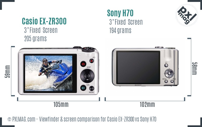 Casio EX-ZR300 vs Sony H70 Screen and Viewfinder comparison