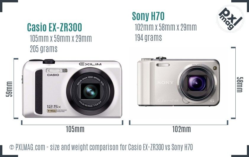 Casio EX-ZR300 vs Sony H70 size comparison