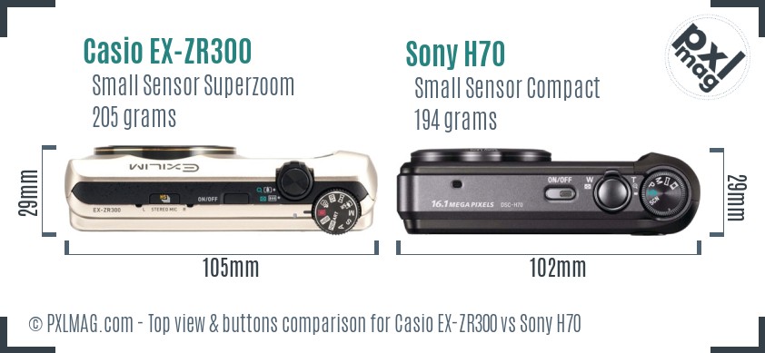 Casio EX-ZR300 vs Sony H70 top view buttons comparison