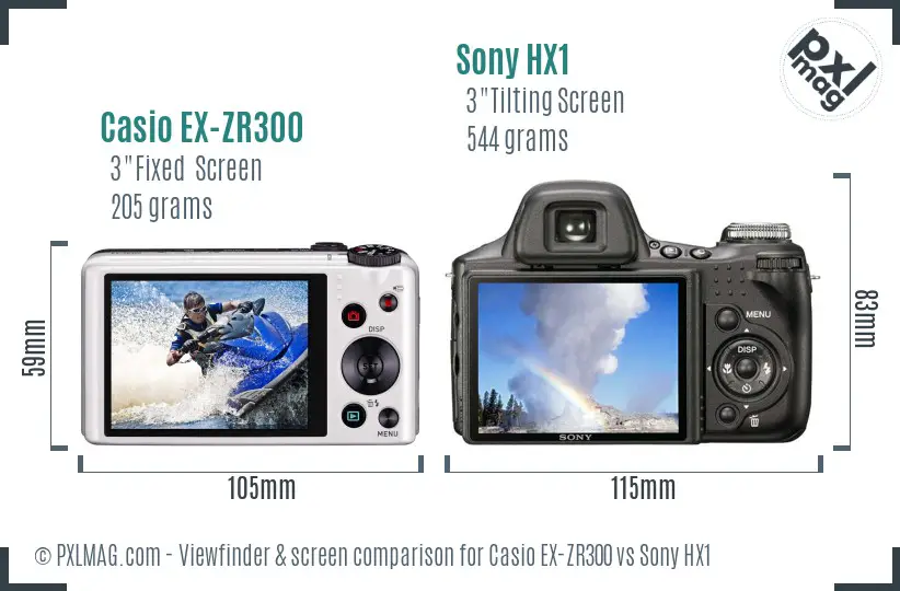 Casio EX-ZR300 vs Sony HX1 Screen and Viewfinder comparison