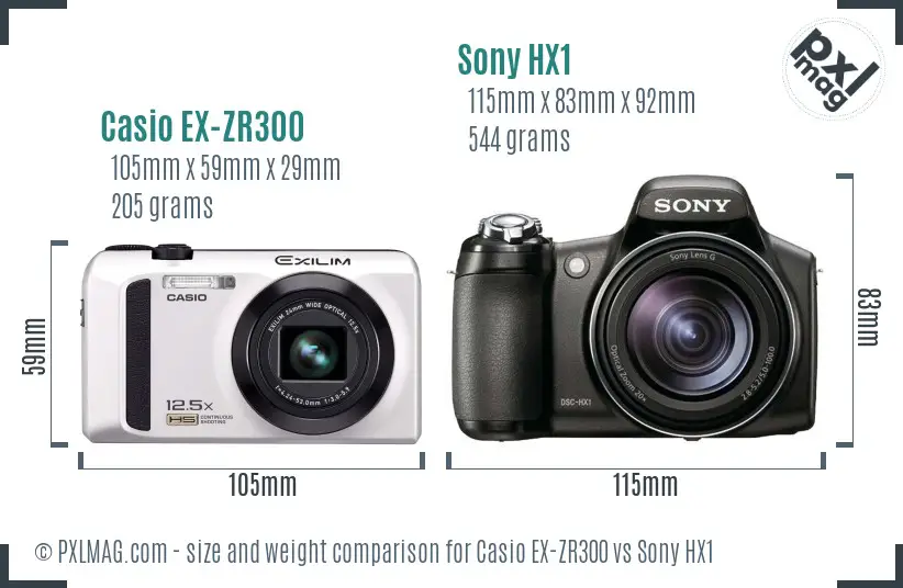 Casio EX-ZR300 vs Sony HX1 size comparison