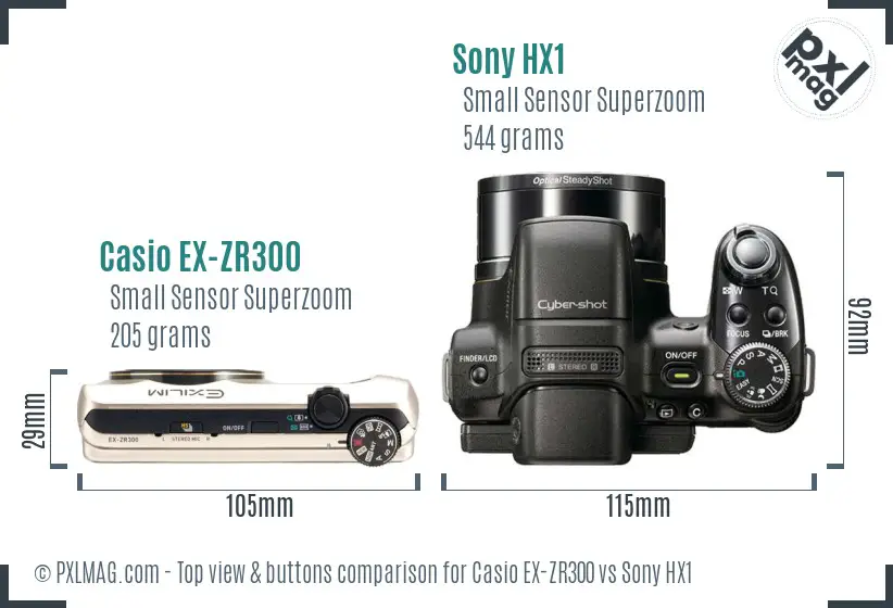 Casio EX-ZR300 vs Sony HX1 top view buttons comparison