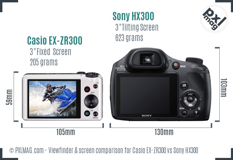 Casio EX-ZR300 vs Sony HX300 Screen and Viewfinder comparison