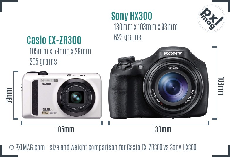 Casio EX-ZR300 vs Sony HX300 size comparison