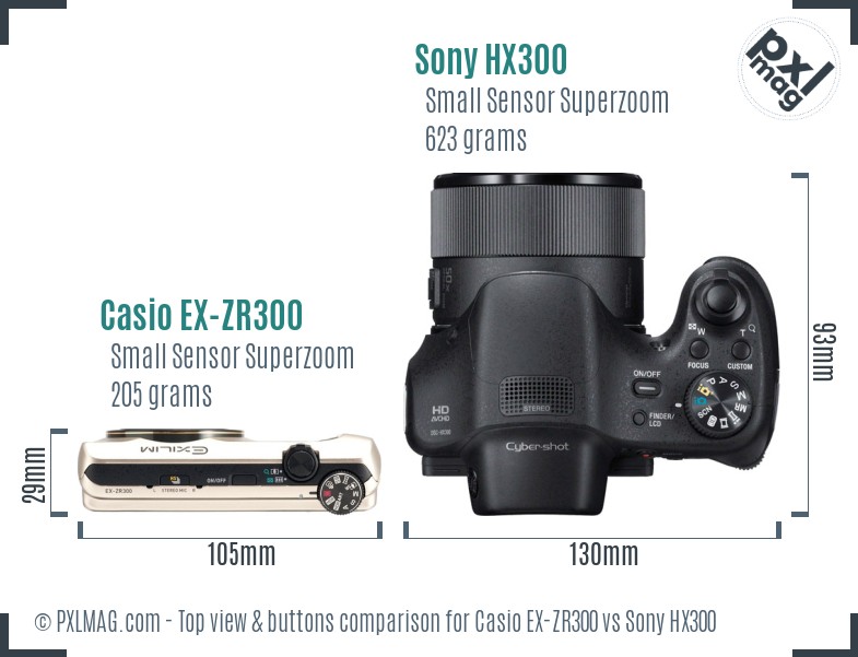 Casio EX-ZR300 vs Sony HX300 top view buttons comparison