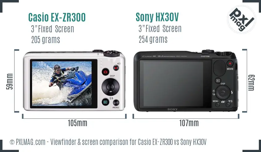 Casio EX-ZR300 vs Sony HX30V Screen and Viewfinder comparison