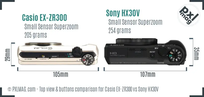 Casio EX-ZR300 vs Sony HX30V top view buttons comparison