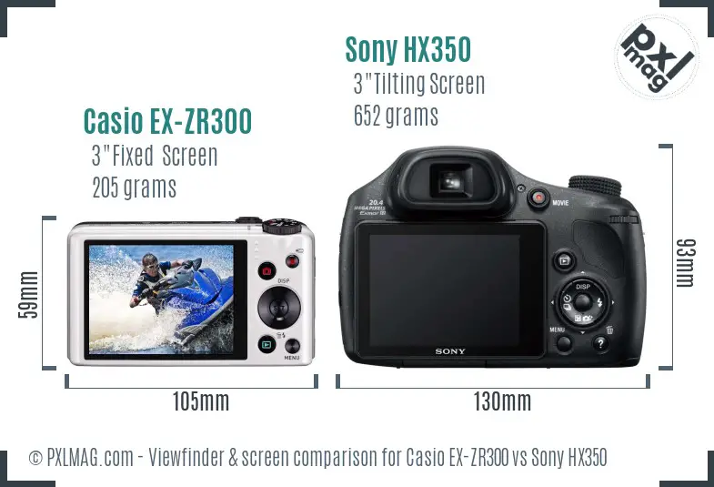 Casio EX-ZR300 vs Sony HX350 Screen and Viewfinder comparison