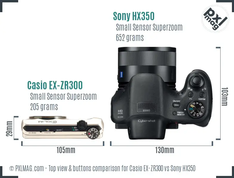 Casio EX-ZR300 vs Sony HX350 top view buttons comparison