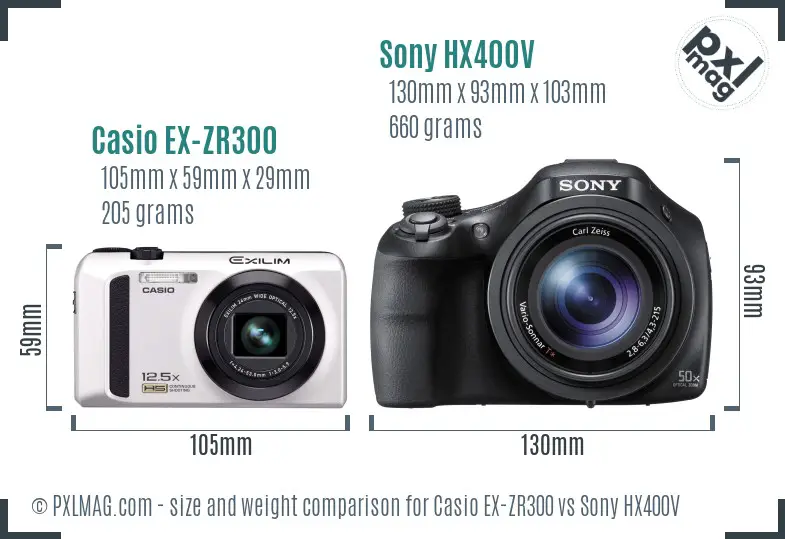 Casio EX-ZR300 vs Sony HX400V size comparison