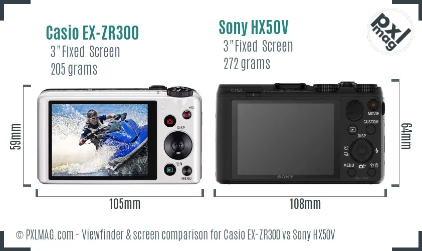 Casio EX-ZR300 vs Sony HX50V Screen and Viewfinder comparison