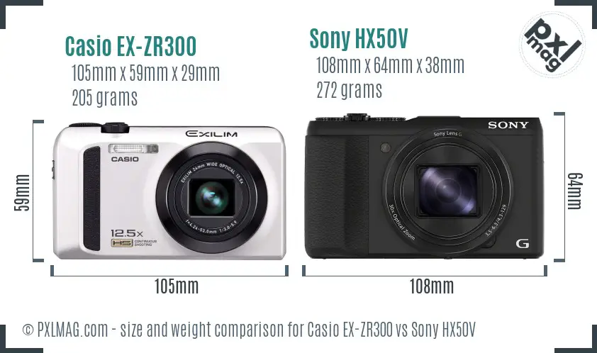 Casio EX-ZR300 vs Sony HX50V size comparison