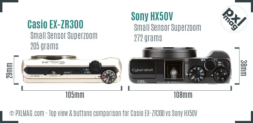 Casio EX-ZR300 vs Sony HX50V top view buttons comparison