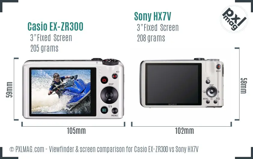 Casio EX-ZR300 vs Sony HX7V Screen and Viewfinder comparison