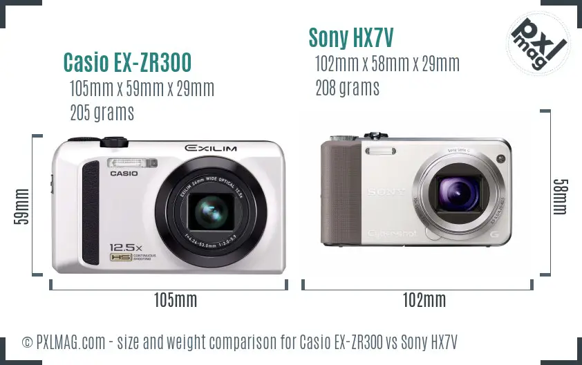 Casio EX-ZR300 vs Sony HX7V size comparison