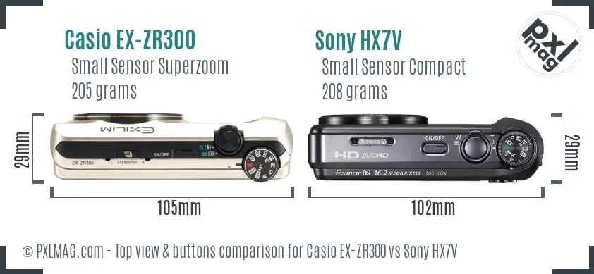 Casio EX-ZR300 vs Sony HX7V top view buttons comparison