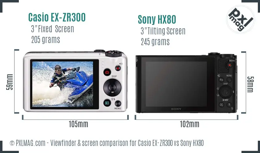 Casio EX-ZR300 vs Sony HX80 Screen and Viewfinder comparison