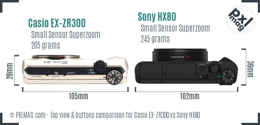 Casio EX-ZR300 vs Sony HX80 top view buttons comparison