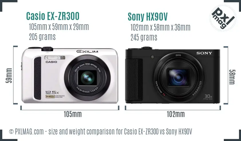 Casio EX-ZR300 vs Sony HX90V size comparison