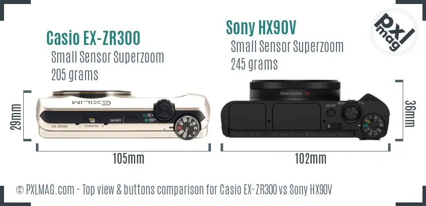 Casio EX-ZR300 vs Sony HX90V top view buttons comparison