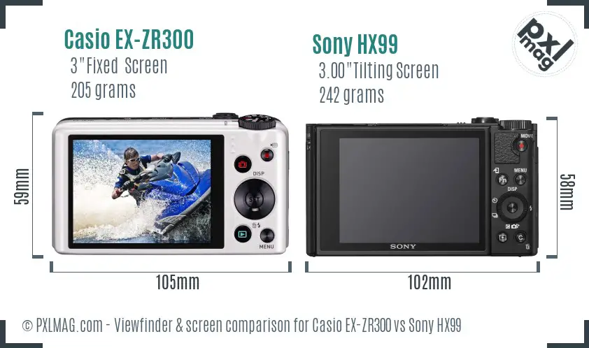 Casio EX-ZR300 vs Sony HX99 Screen and Viewfinder comparison