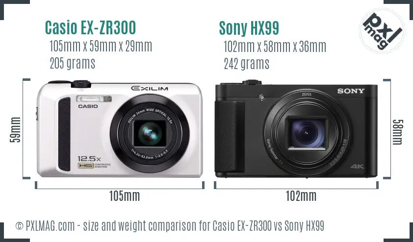 Casio EX-ZR300 vs Sony HX99 size comparison