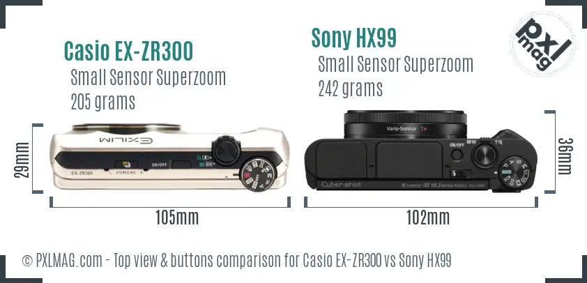 Casio EX-ZR300 vs Sony HX99 top view buttons comparison